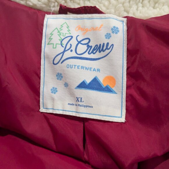 Original J. Crew Boys' XL Beige Faux Fur Sherpa Jacket with Red Accents - Picture 10 of 14